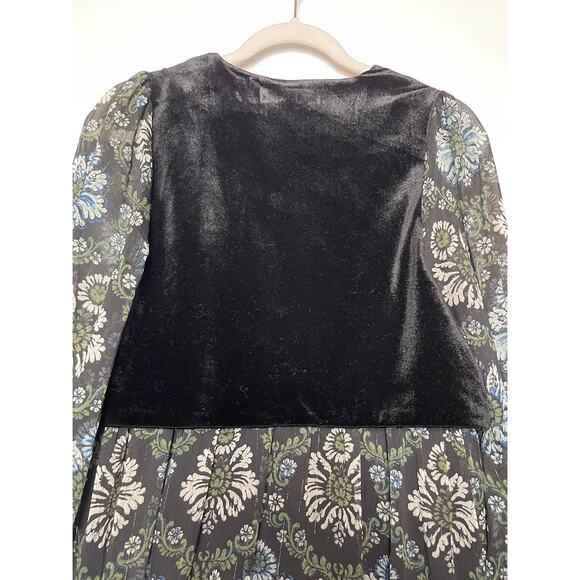 Velvet Vested Floral Babydoll Dress Womens Size S Long Sleeve Whimsical Goth - Picture 9 of 14